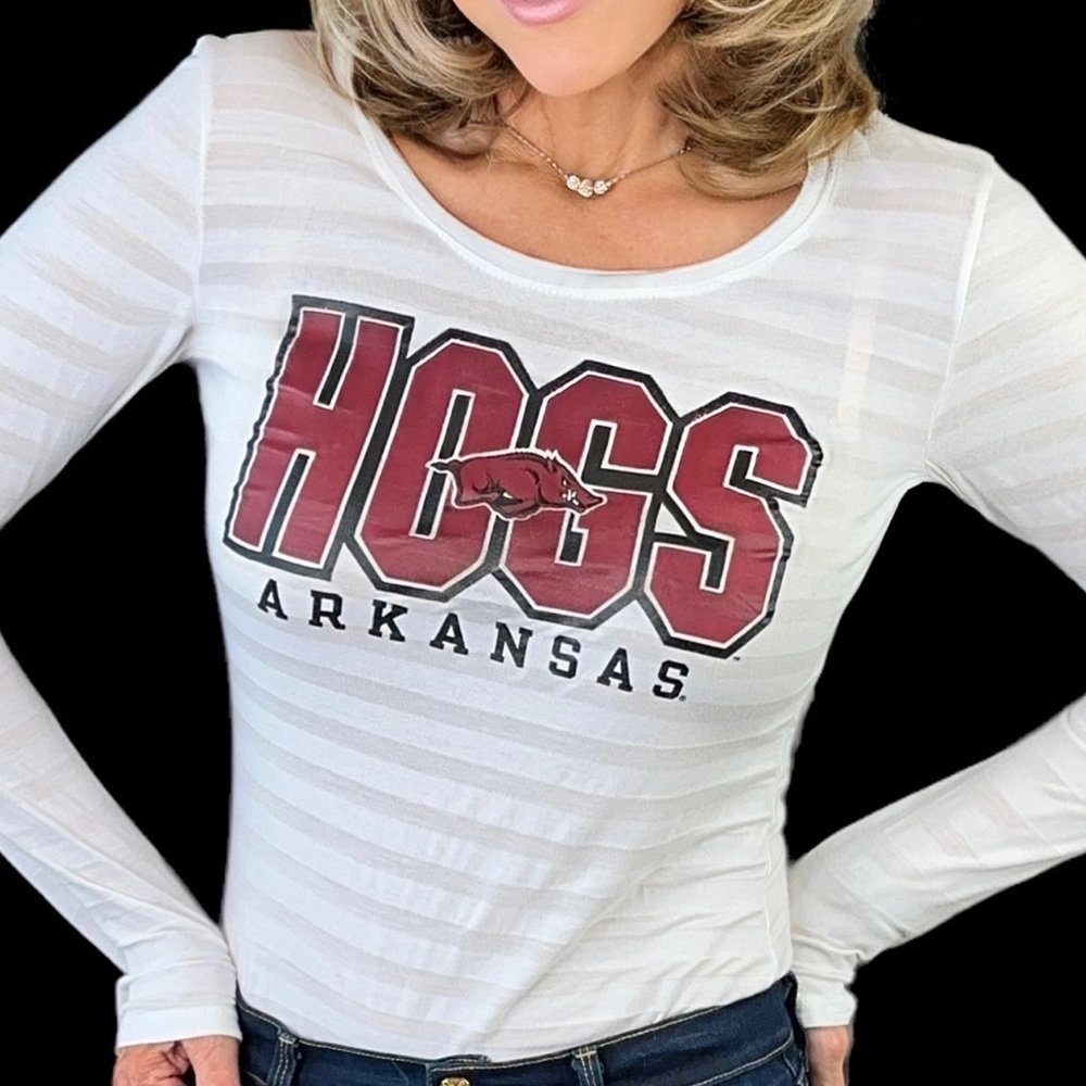 KA Knights Apparel Scoop Neck Burnout Arkansas HOGS t-shirt Large